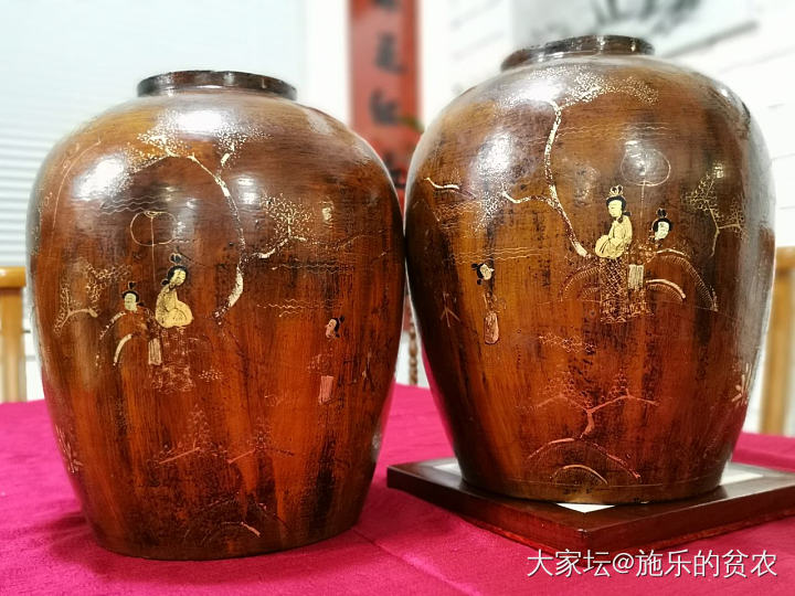 康熙年朱漆描金人物故事对罐_收藏