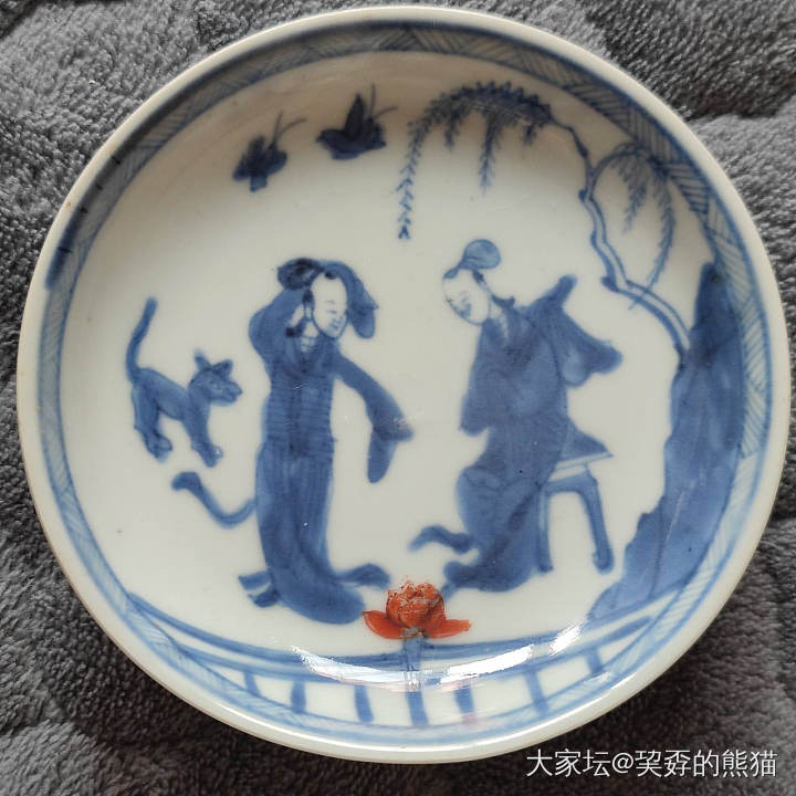 康熙青花江东二乔图小碟_陶瓷