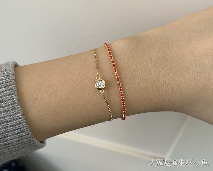 小红绳和莫桑泡泡手链_手链莫桑石