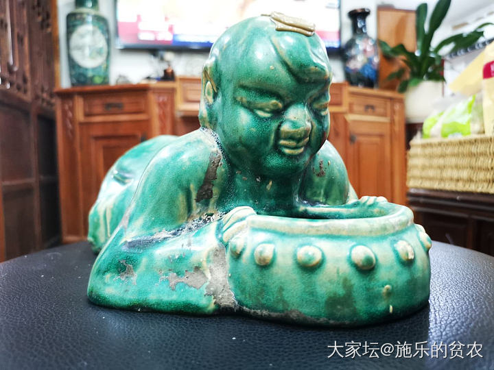 宋-绿釉孩儿戏洗瓷枕_收藏