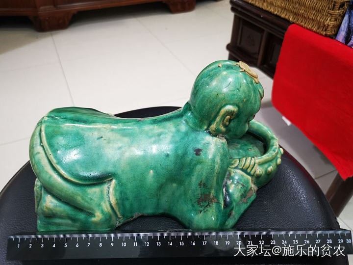 宋-绿釉孩儿戏洗瓷枕_收藏