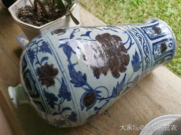 元初，青花釉里红缠枝花卉梅瓶_收藏