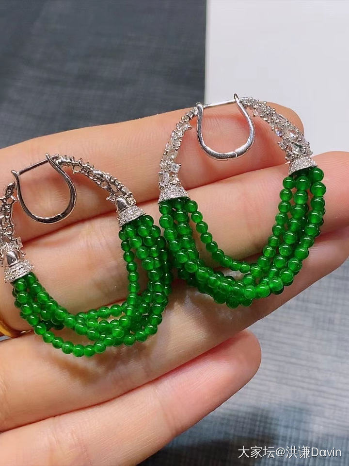 🍀喜询 翡翠精品 18k金镶嵌  冰绿小米珠耳坠  裸石尺寸2.4mm完美水润_翡翠