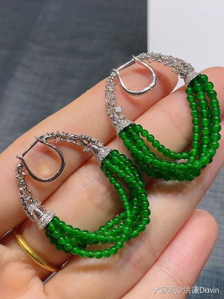 🍀喜询 翡翠精品 18k金镶嵌  冰绿小米珠耳坠  裸石尺寸2.4mm完美水润_翡翠