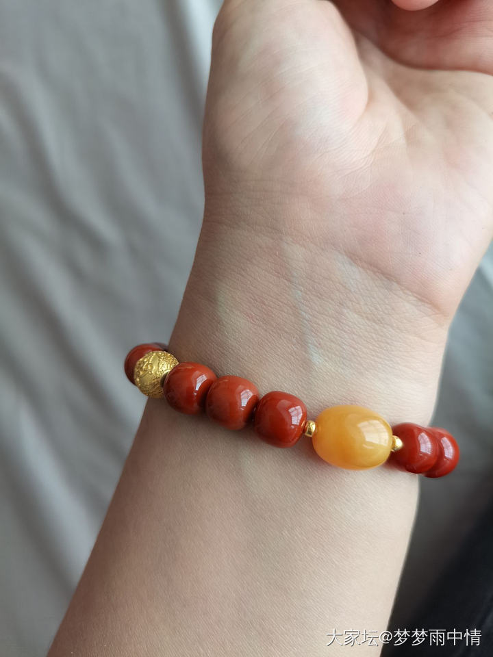 周末在家串珠子_珠串南红金