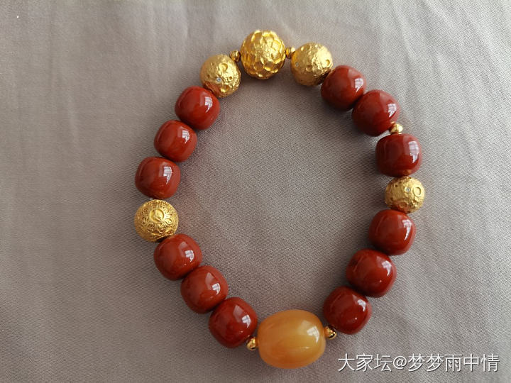 周末在家串珠子_珠串南红金