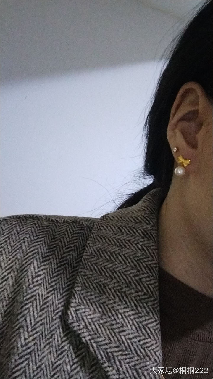 羊毛蝴蝶结耳钉，配珍珠绝美_珍珠金