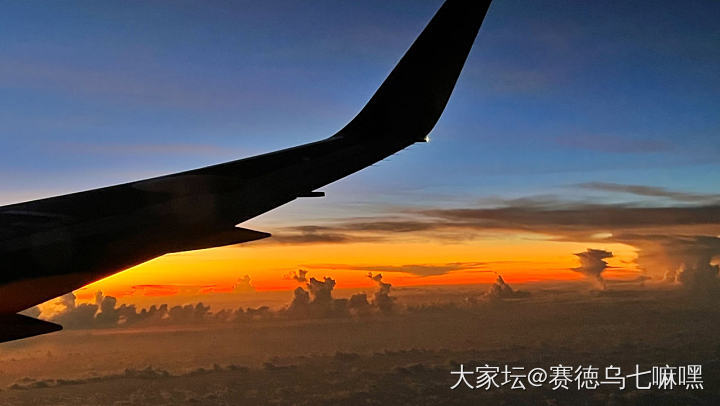 飞机上看日出，如同在幻觉中，飞机翼太让人生气_景色
