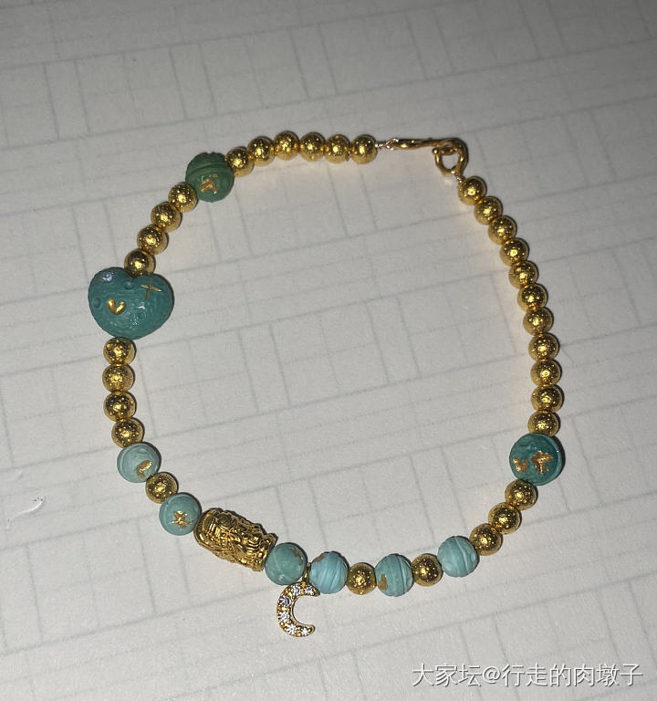 今天的DIY绿松➕黄金星球珠_松石琥珀蜜蜡金