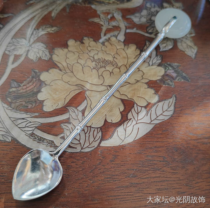 中国风和田玉平安扣镶银勺子，新做。_首饰