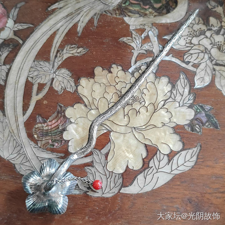 中国风珍珠镶银花枝发簪_银