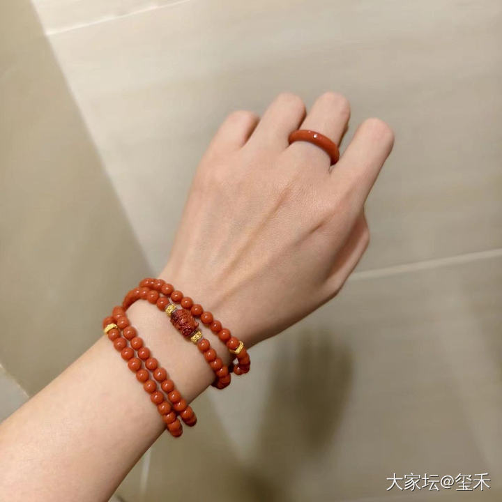 新的一年红红火火~_珠串戒指南红