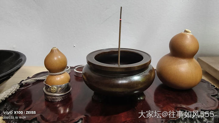 喝茶时燃支香感觉真不错，明炉明式壶承配明式紫铜迷你香炉绝配。_文玩