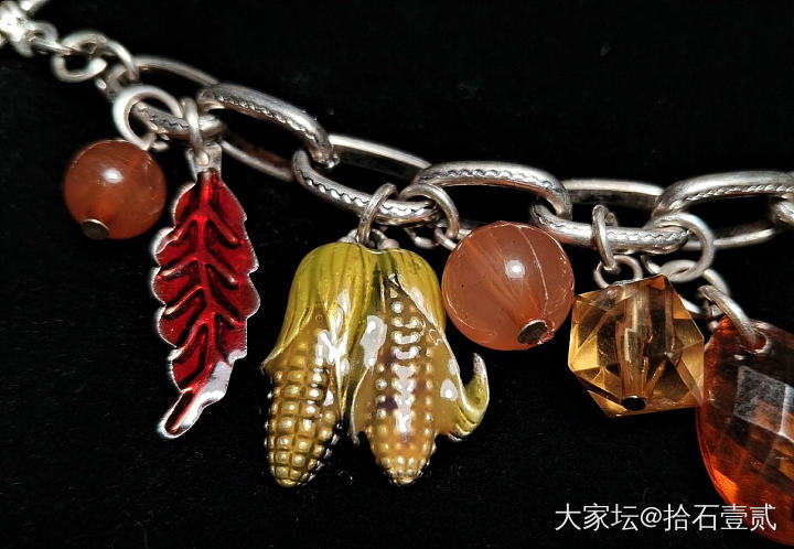中古vintage 厚釉珐琅多宝手链秋季果实_银首饰