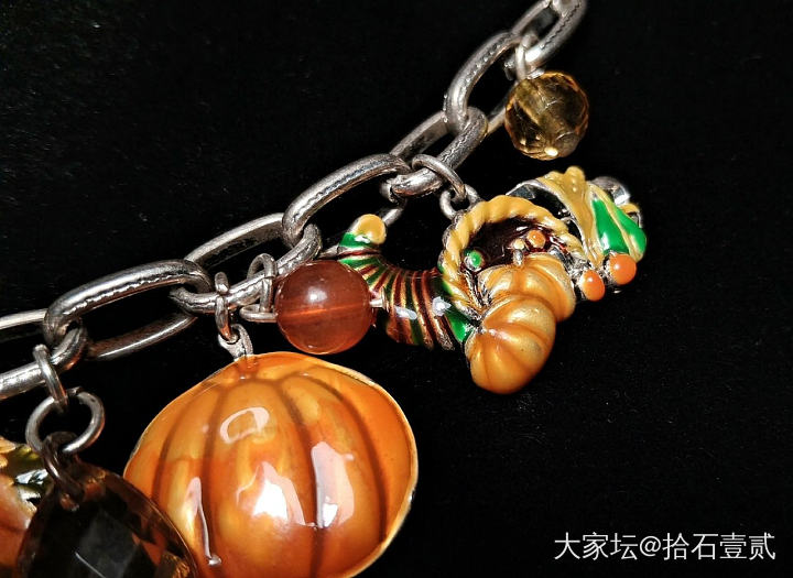 中古vintage 厚釉珐琅多宝手链秋季果实_银首饰