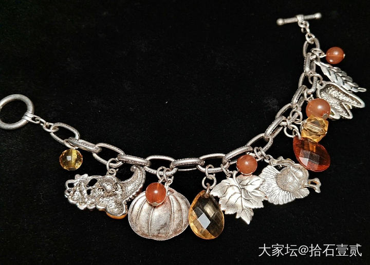 中古vintage 厚釉珐琅多宝手链秋季果实_银首饰