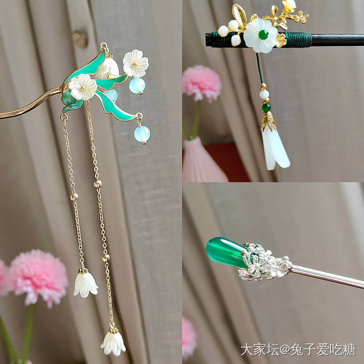 晒晒日常搭配衣服的发簪啦_首饰银翡翠