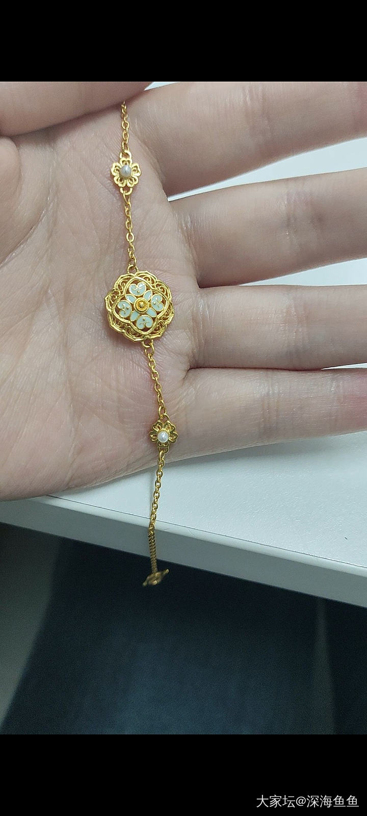 新到的黄金珐琅手链，净金5.48g，总重5.55g_手链金