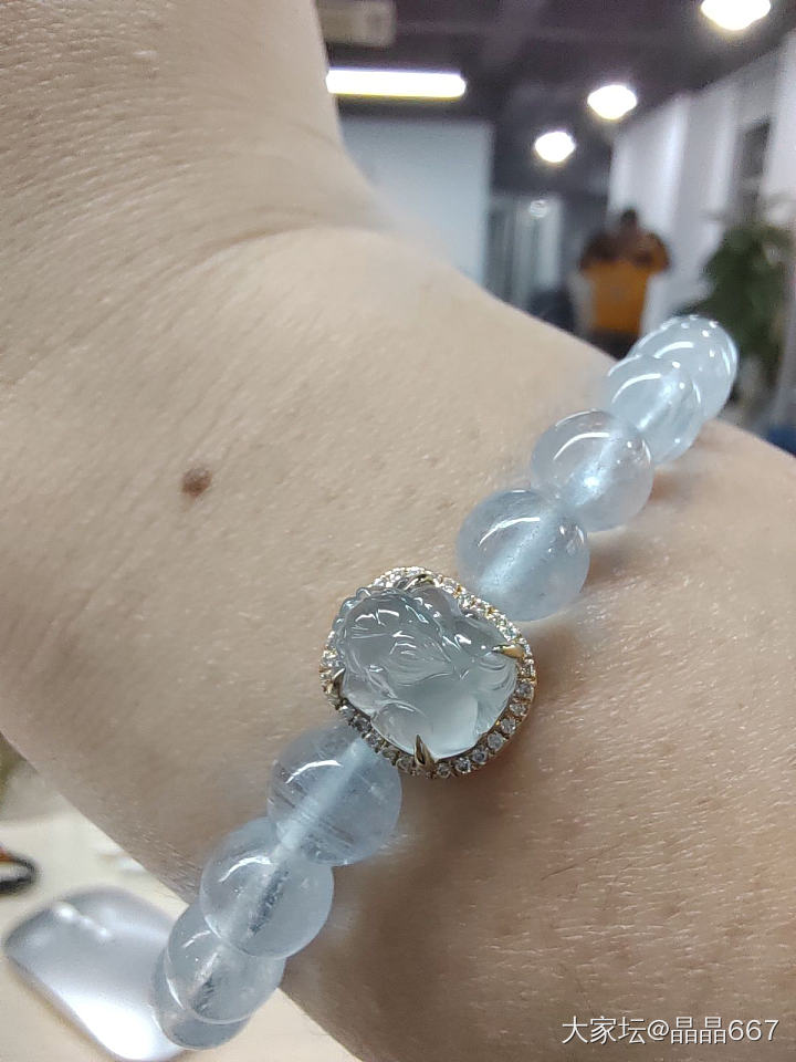 蓝钢貔貅小可爱_搭配海蓝宝翡翠