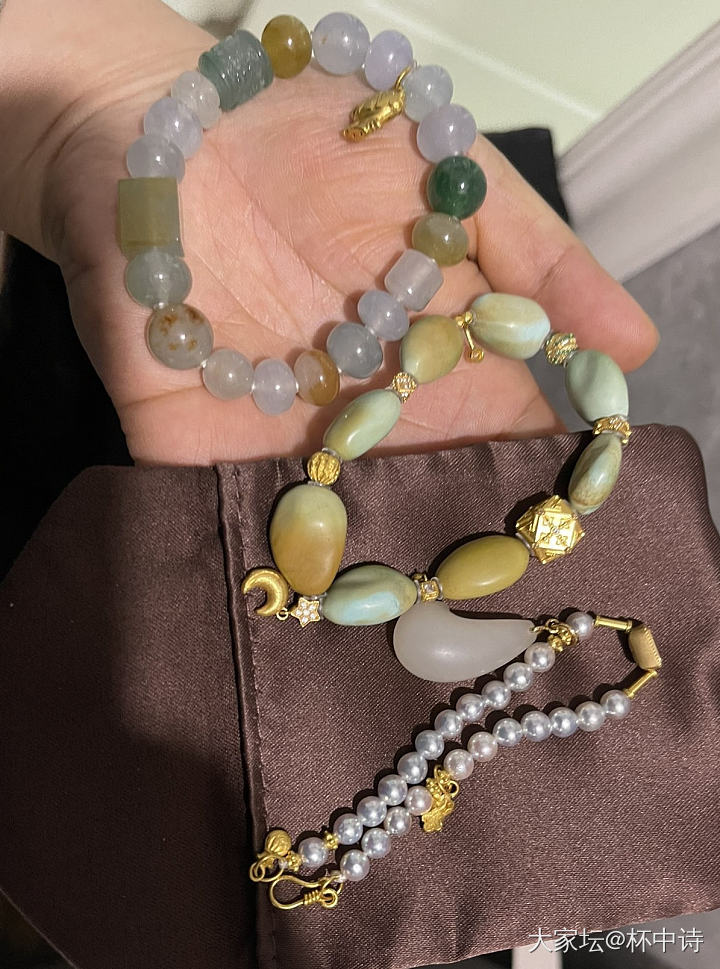 翡翠，绿松石，珍珠三个品种手串_珠串