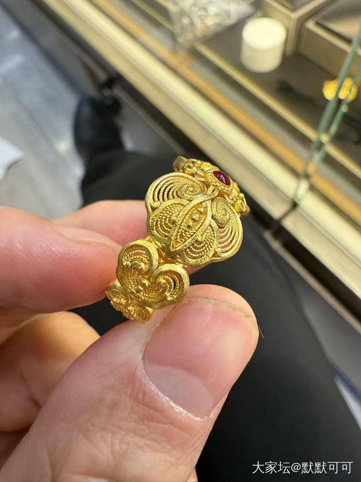 梦金园足金花丝珐琅戒指_金