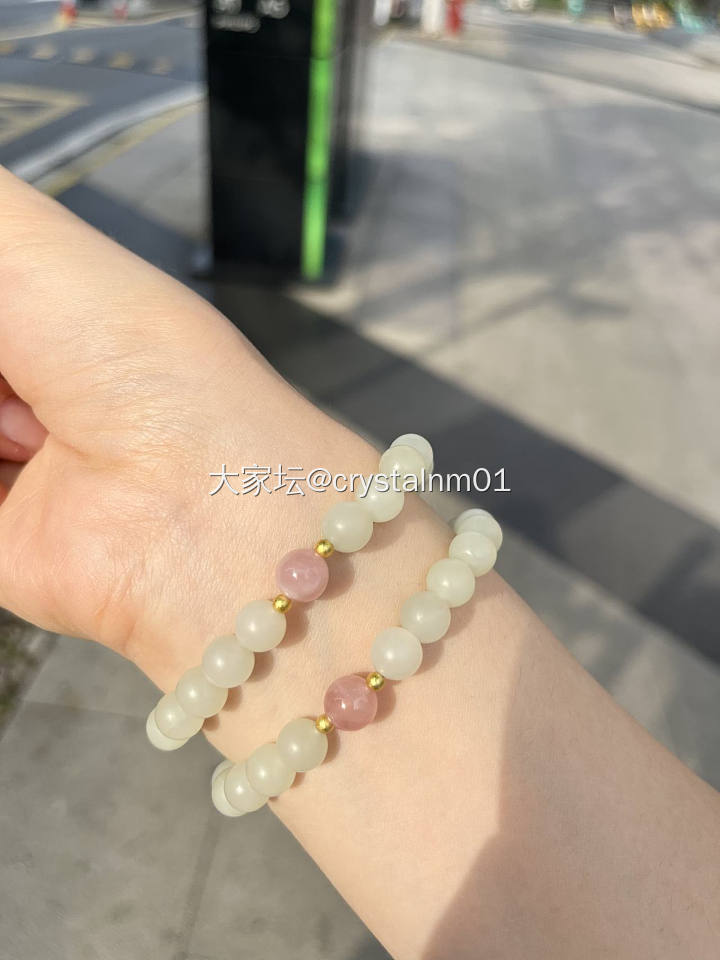 出金绞白蜜桶珠和田玉手串_琥珀蜜蜡