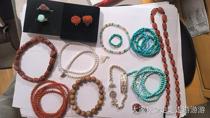 成峰九色鹿手牌，珍珠，绿松，南红，老山檀，翡翠，整理个人闲置_银
