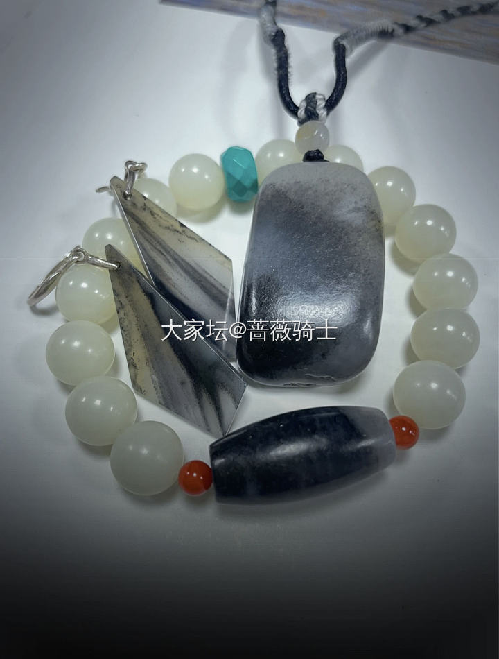 青花耳环，意境山水_耳环和田玉