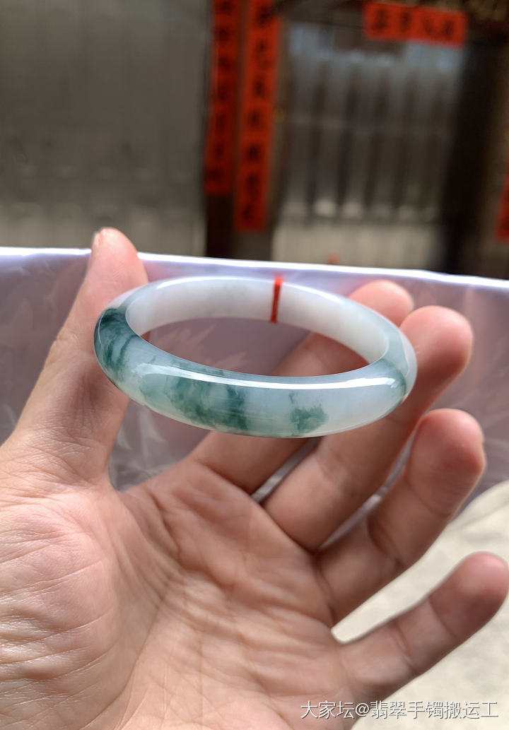 水墨蓝花彩翡翠手镯_翡翠
