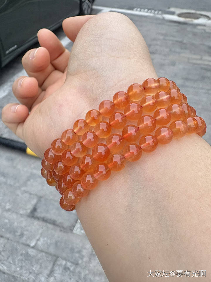 天然芬达色保山冰红南红手串手链_玉石