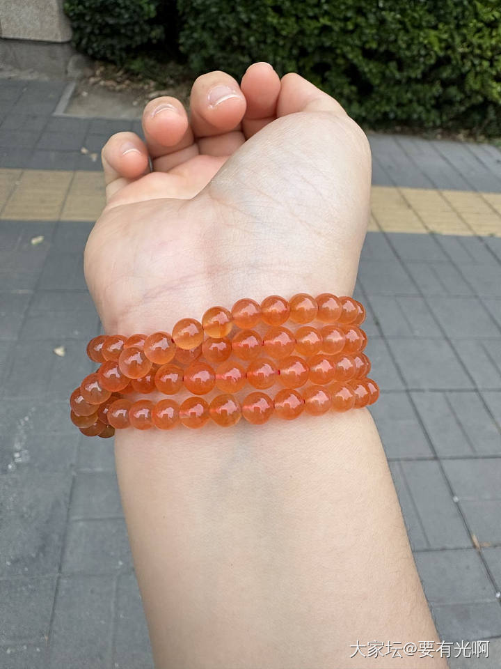 天然芬达色保山冰红南红手串手链_玉石