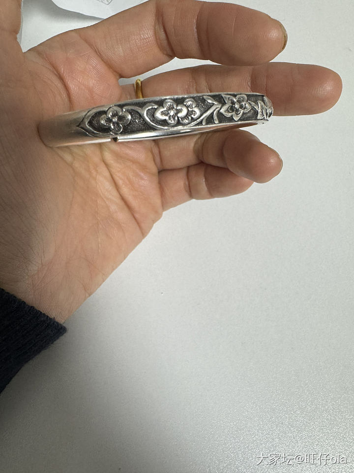 呈祥足银 窄喜福刻花 开口银手镯_银