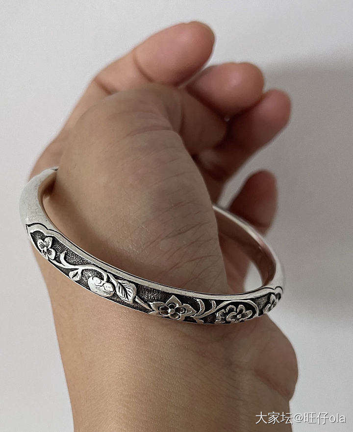 呈祥足银 窄喜福刻花 开口银手镯_银
