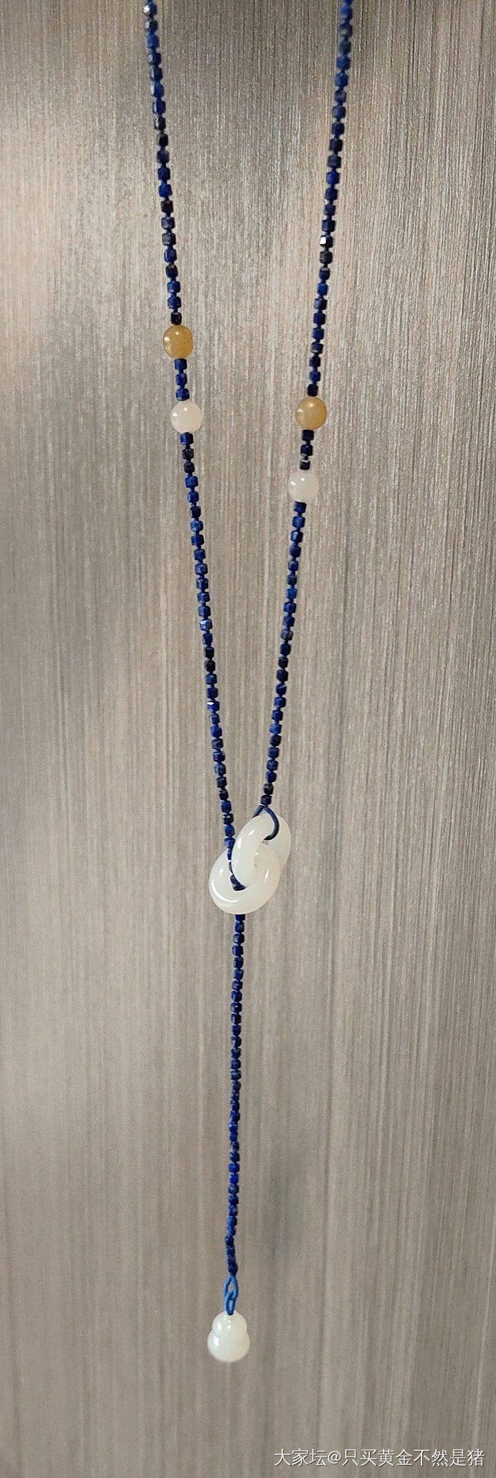 俄料白玉双环毛衣链，_和田玉