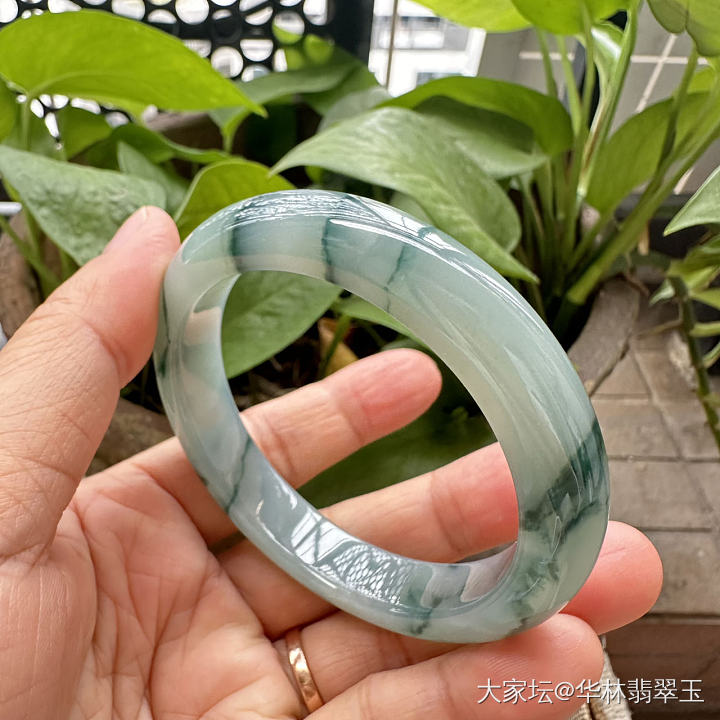 冰种蓝水蓝花翡翠手镯57mm_翡翠
