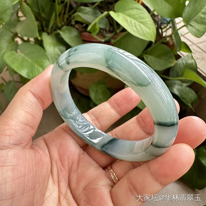 冰种蓝水蓝花翡翠手镯57mm_翡翠