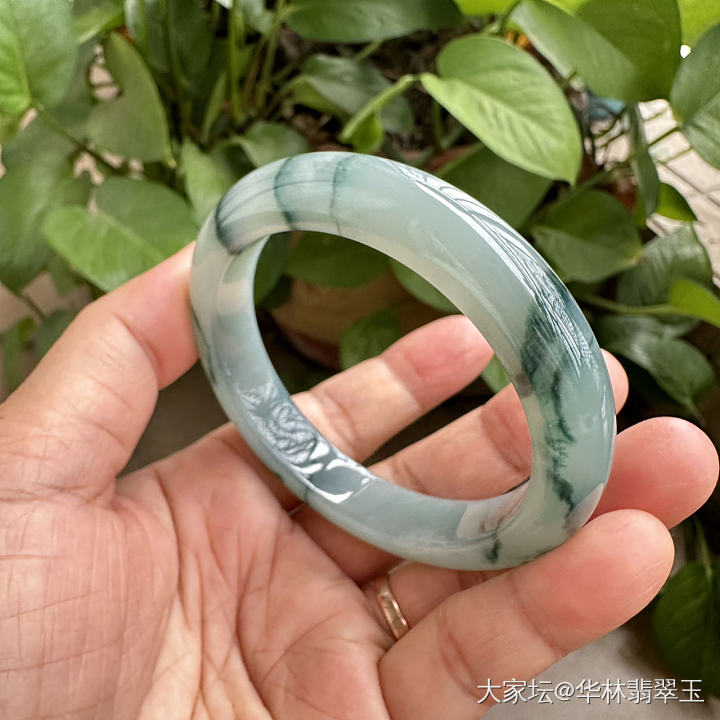 冰种蓝水蓝花翡翠手镯57mm_翡翠