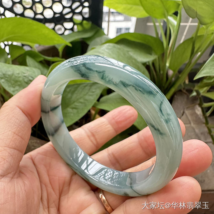 冰种蓝水蓝花翡翠手镯57mm_翡翠