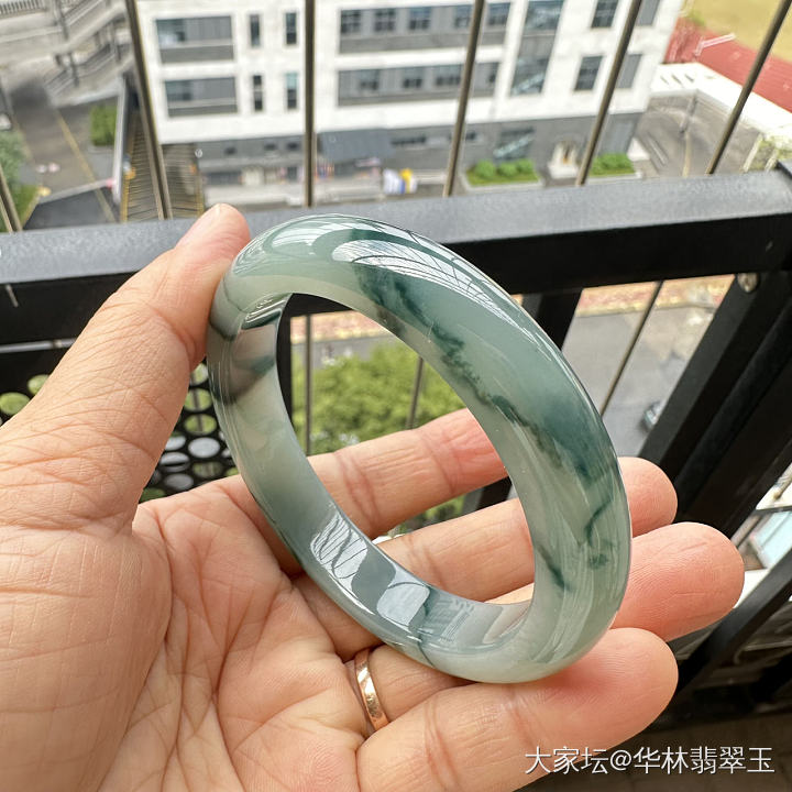冰种蓝水蓝花翡翠手镯57mm_翡翠