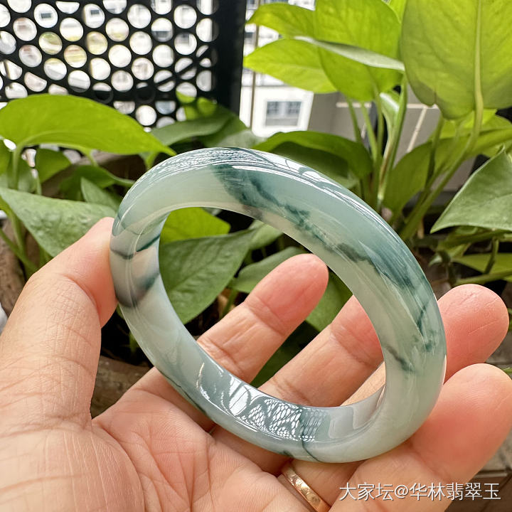 冰种蓝水蓝花翡翠手镯57mm_翡翠