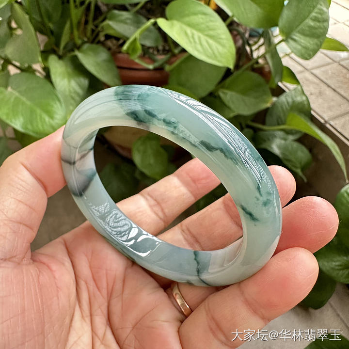 冰种蓝水蓝花翡翠手镯57mm_翡翠
