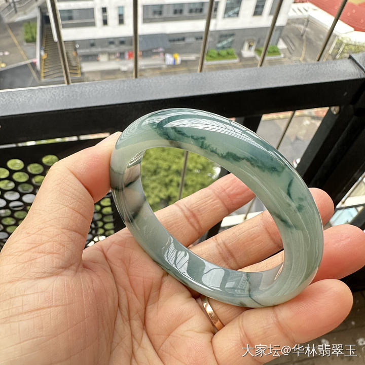 冰种蓝水蓝花翡翠手镯57mm_翡翠