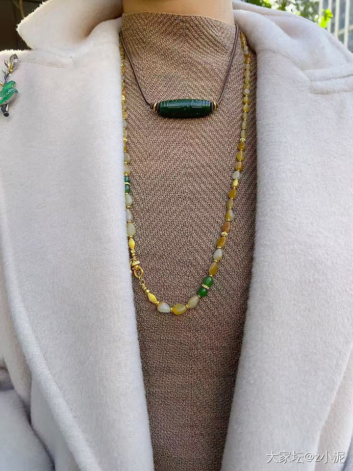 新疆和田玉黄沁小籽项链多戴款_和田玉