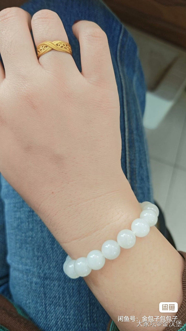 雅石小憩家卡10圆珠手串_和田玉