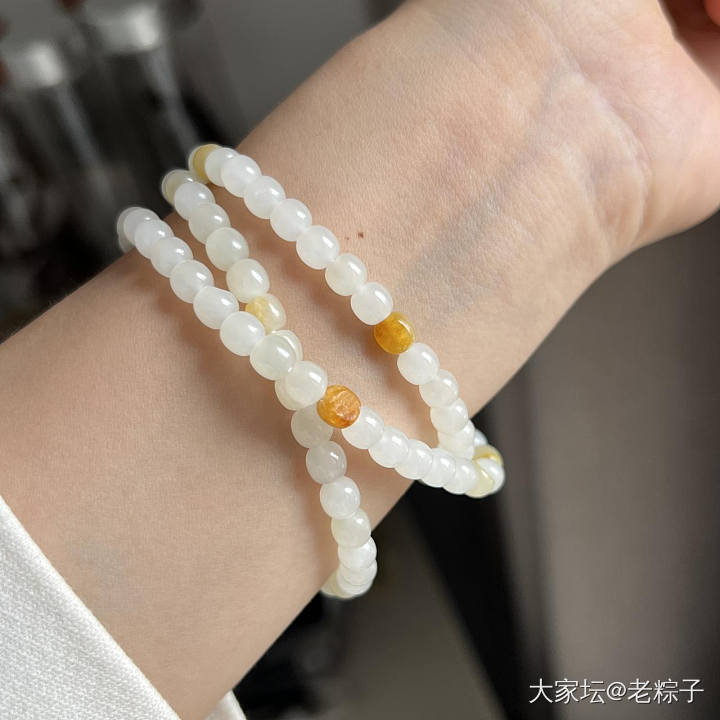 油豆豆新疆和田玉多圈籽料手串_和田玉