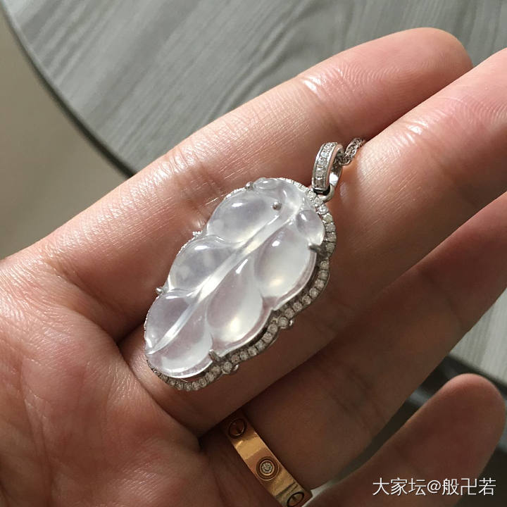 18k金镶翡翠高冰白叶子_翡翠