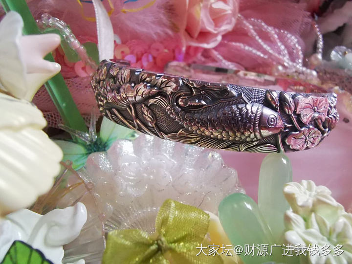 百年宝诚足银 蒜头，抽拉，浮雕银镯_银