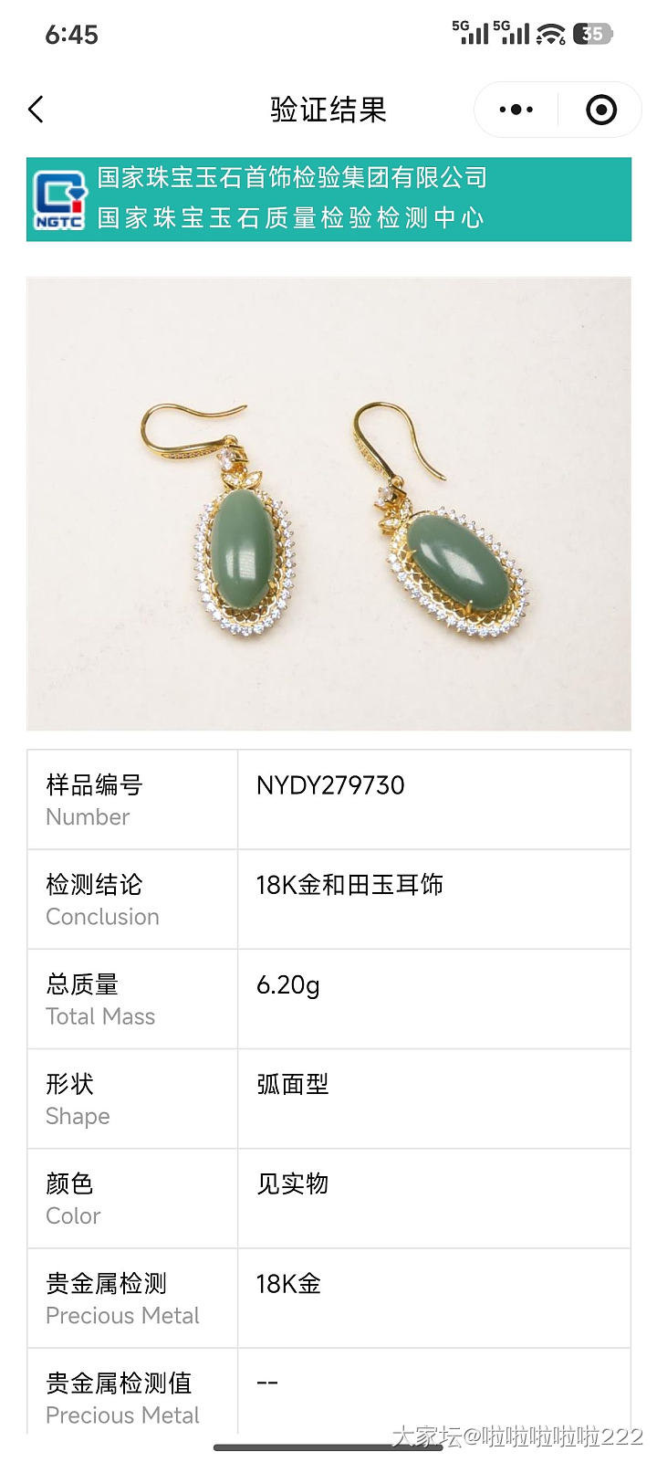 镶嵌价出，重工和田碧玉18k金镶嵌耳钩_和田玉