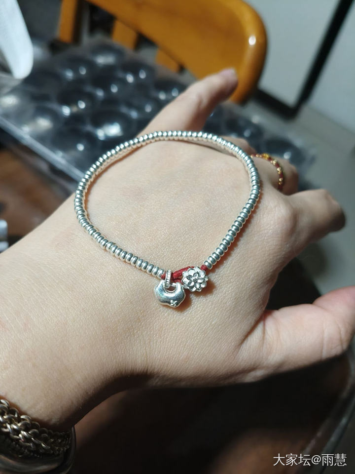 银珠算盘+花扣+福锁手链，适合16厘米手围_银