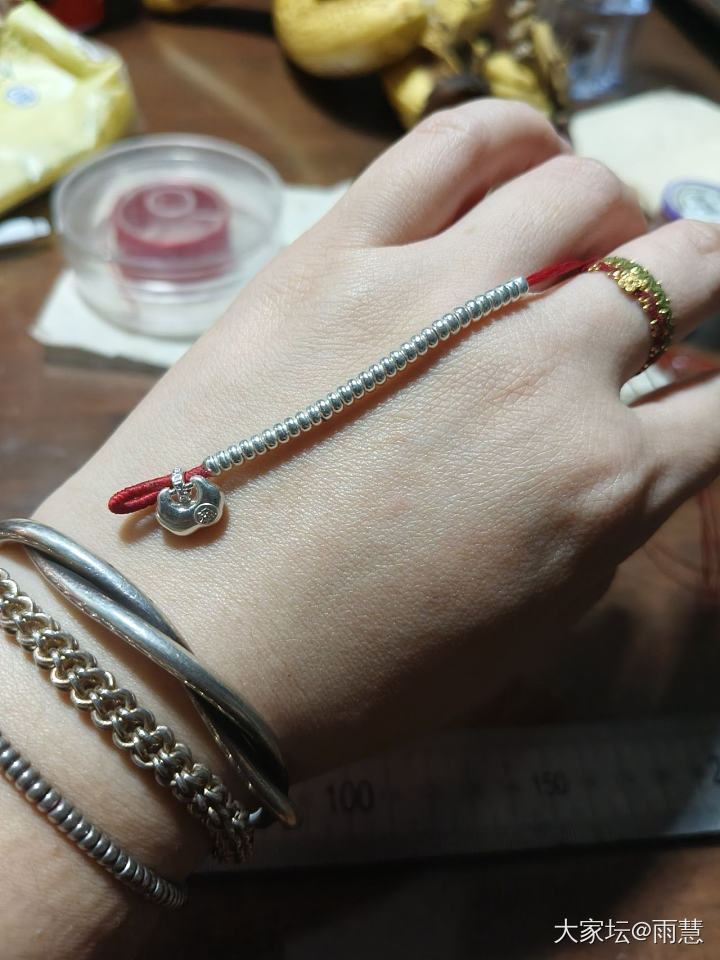 银珠算盘+花扣+福锁手链，适合16厘米手围_银